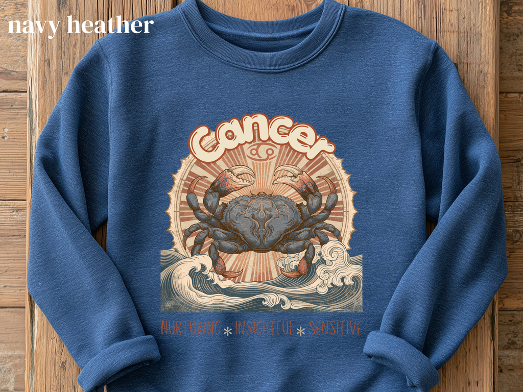 Retro inspired Horoscope for Cancer Zodiac sign Crewneck Sweatshirt — Giftable for Cancer birthdays
