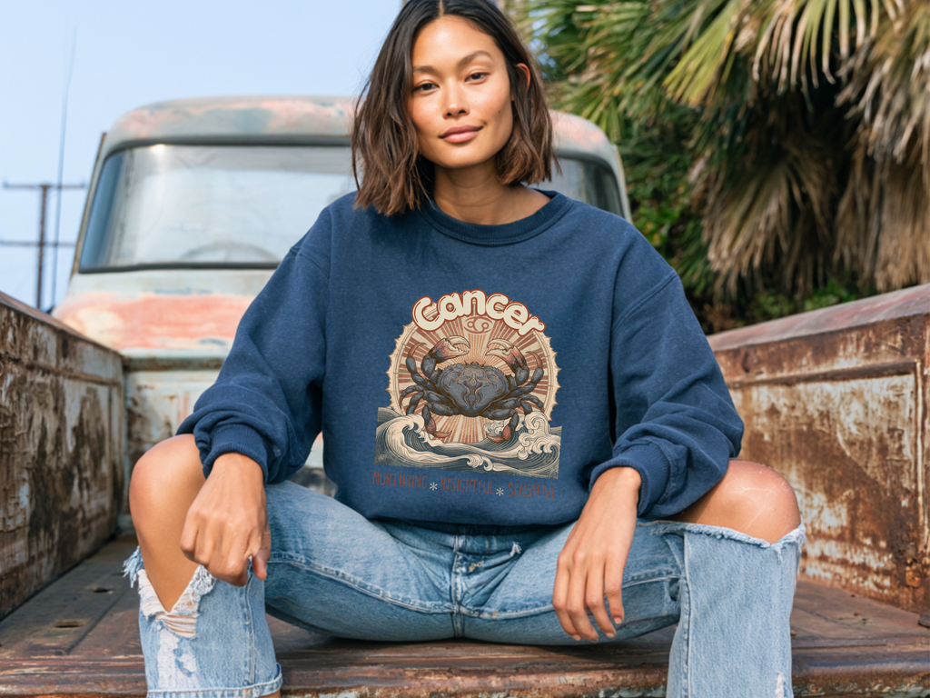 Retro inspired Horoscope for Cancer Zodiac sign Crewneck Sweatshirt — Giftable for Cancer birthdays