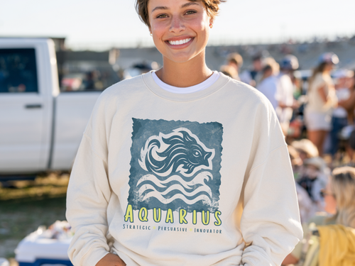 Aquarius Zodiac Sweatshirt — Stylized Water Bearer Graphic