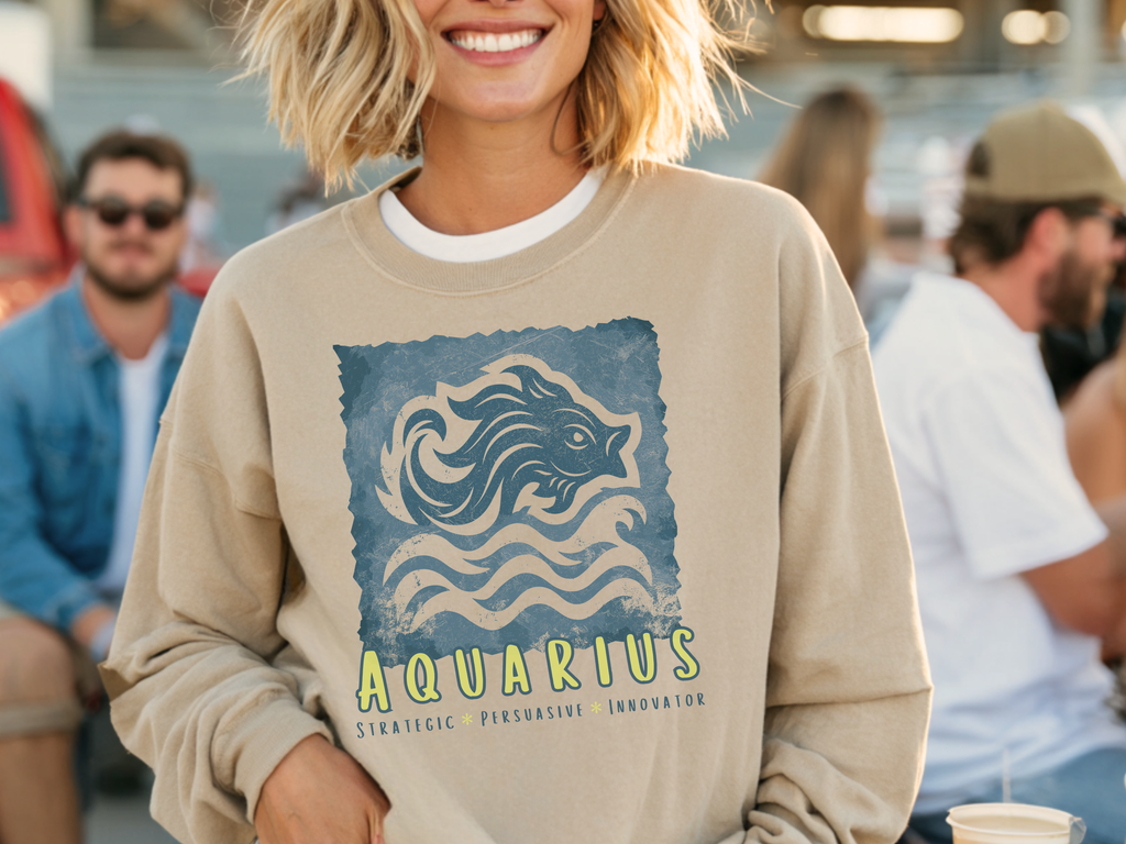 Aquarius Zodiac Sweatshirt — Stylized Water Bearer Graphic