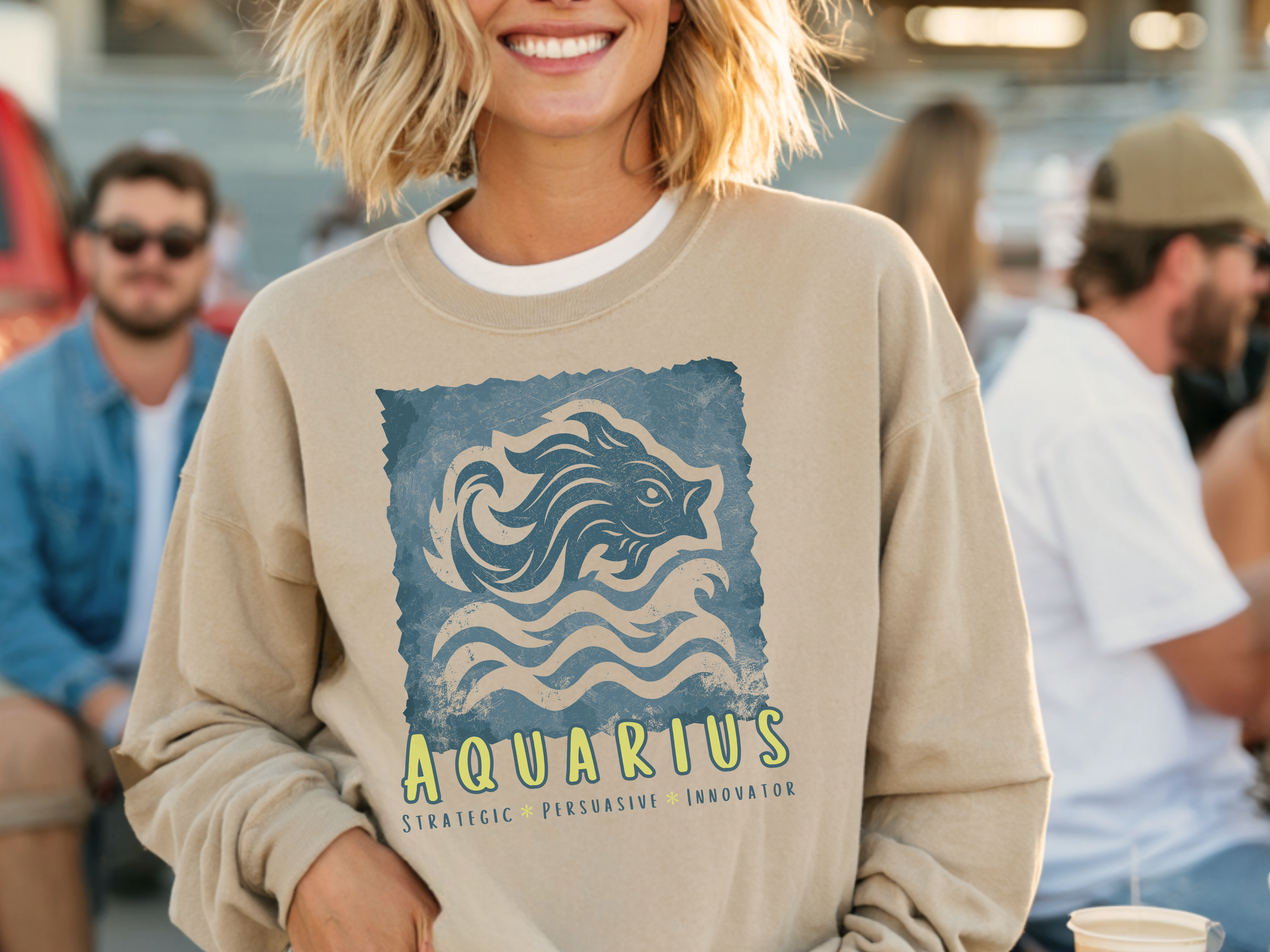 Aquarius Zodiac Sweatshirt — Stylized Water Bearer Graphic