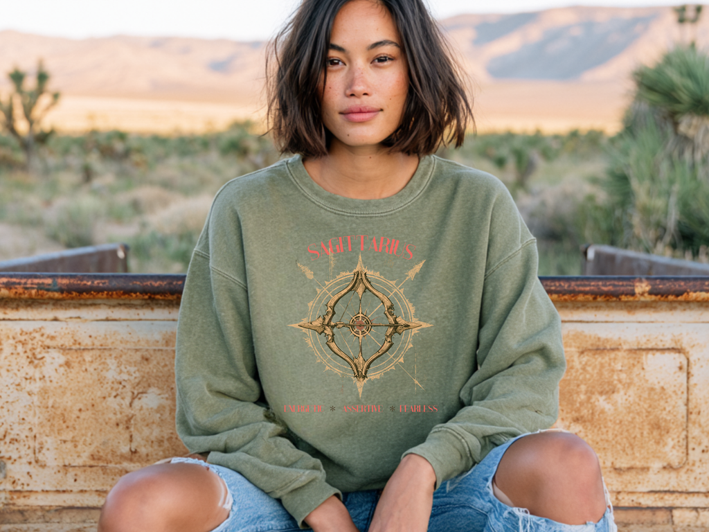 Vintage inspired Zodiac Saggitarius Crewneck Sweatshirt — Horoscope graphic for birthdays & life celbrations