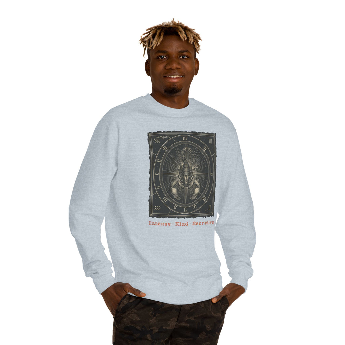 Vintage inspired Horoscope for Scorpio Sweatshirt — Intense • Kind • Secretive Giftable Zodiac crew unisex sweatshirt