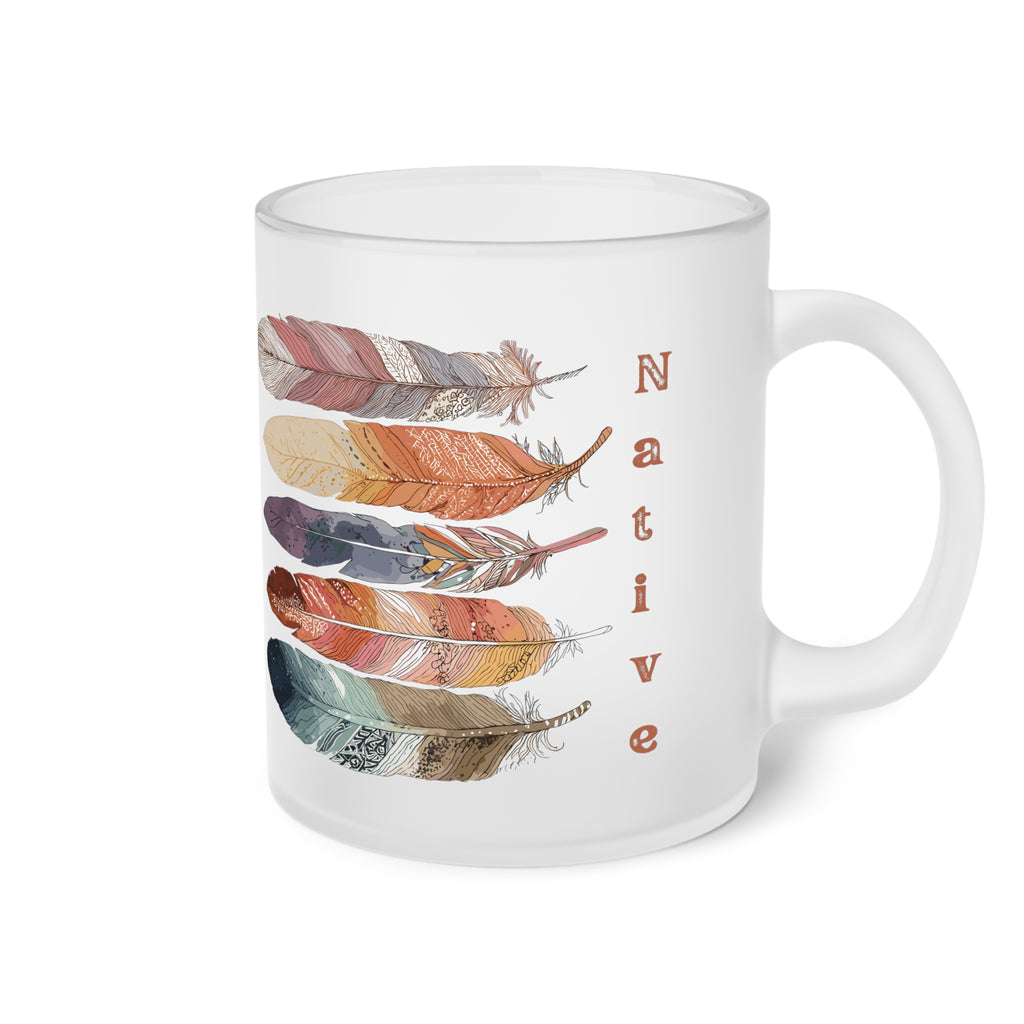 Feather boho inspired Frosted Glass Mug Wild & Native Vibes Artistic freespirited giftable Coffee Cup