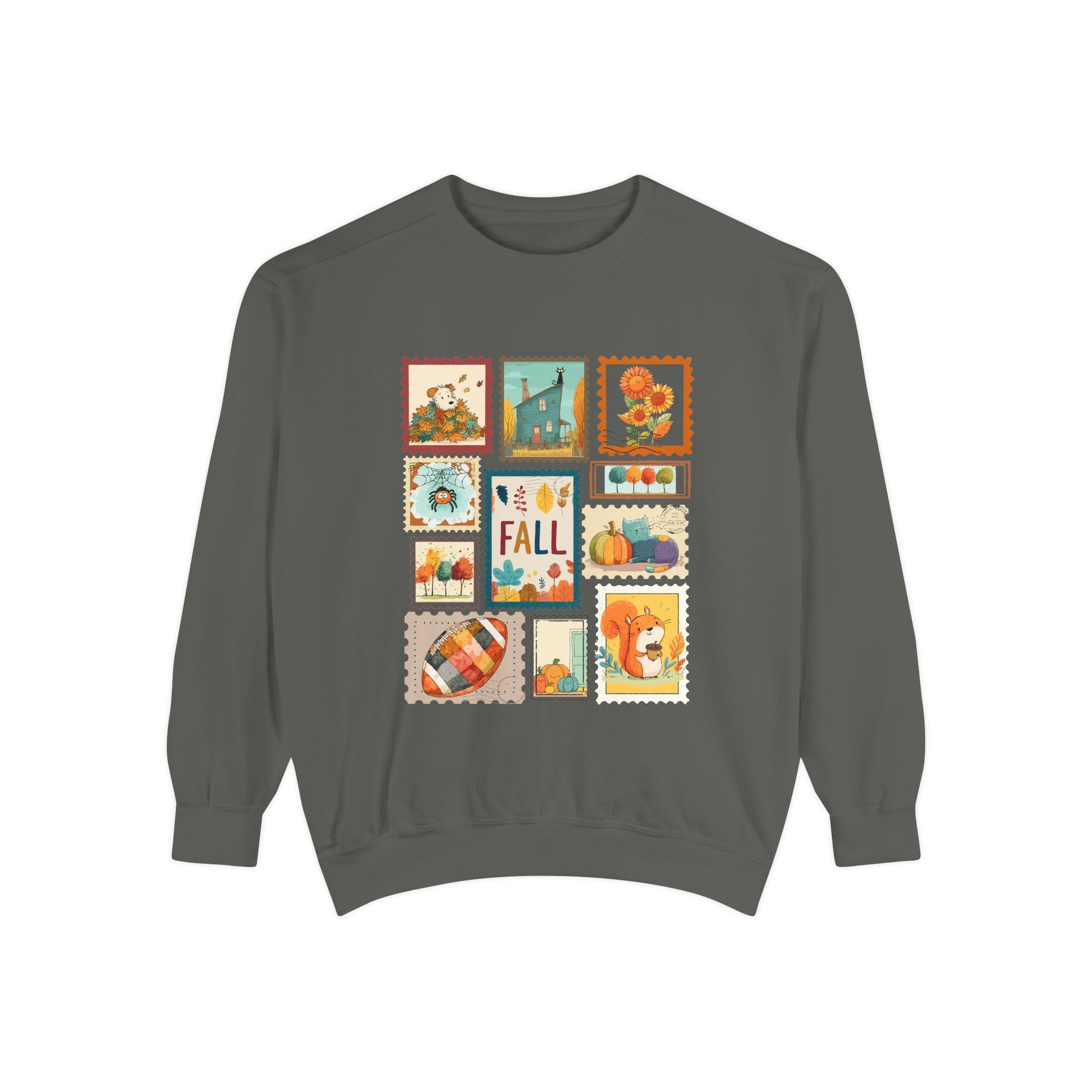 Cozy Fall women's Sweatshirt Garment Dyed Pullover Autumn Fashion Seasonal Sweatshirt  Pumpkin Decor Style