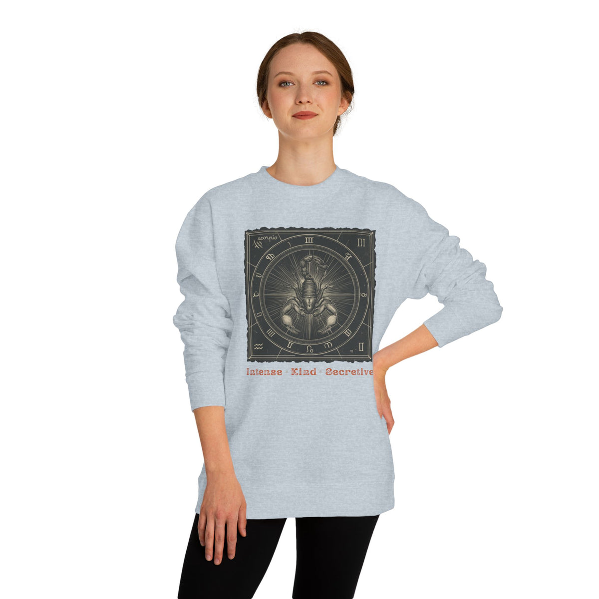 Vintage inspired Horoscope for Scorpio Sweatshirt — Intense • Kind • Secretive Giftable Zodiac crew unisex sweatshirt
