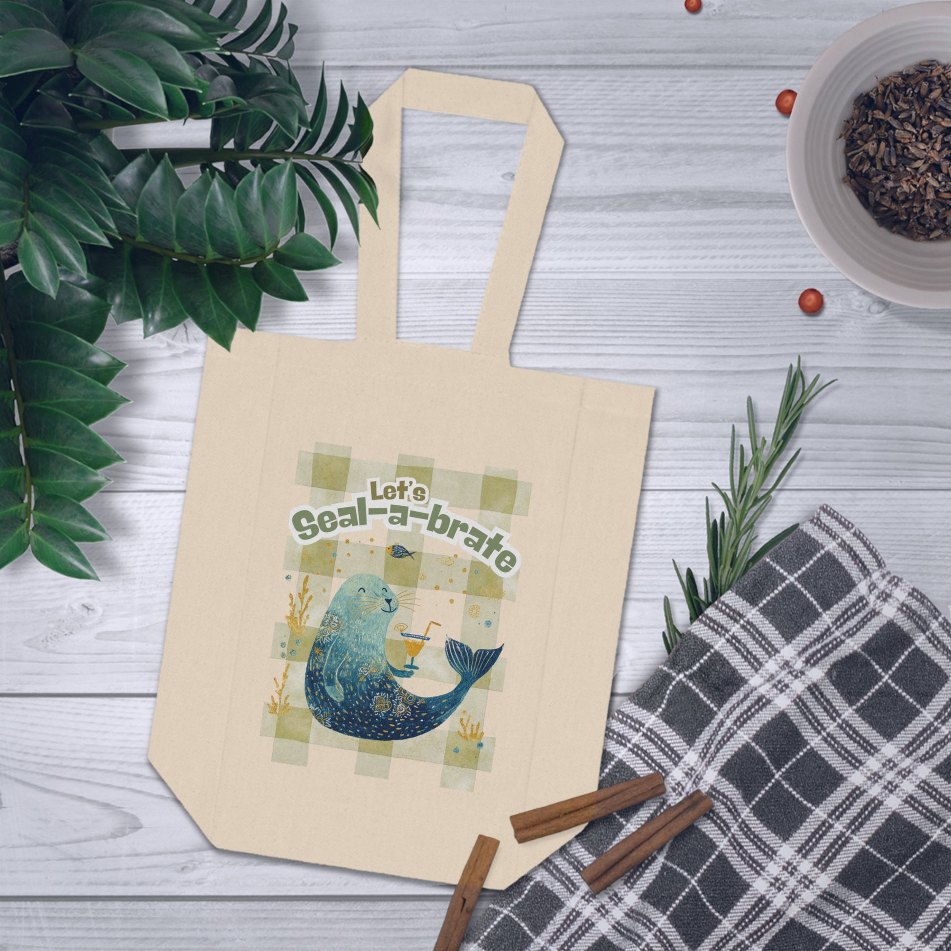 Double Wine Tote - 'Let's Seal-a-brate' Whale Wine Carrier Gift Bag