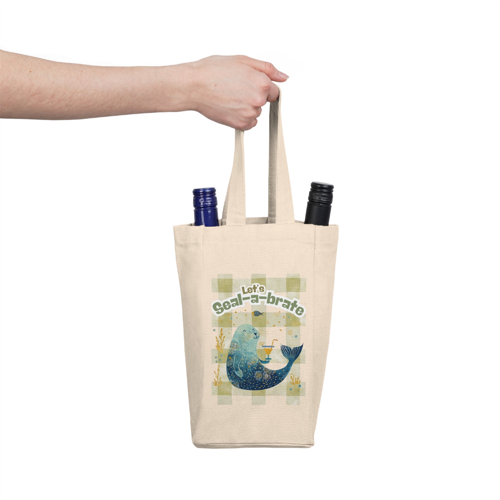 Double Wine Tote - 'Let's Seal-a-brate' Whale Wine Carrier Gift Bag