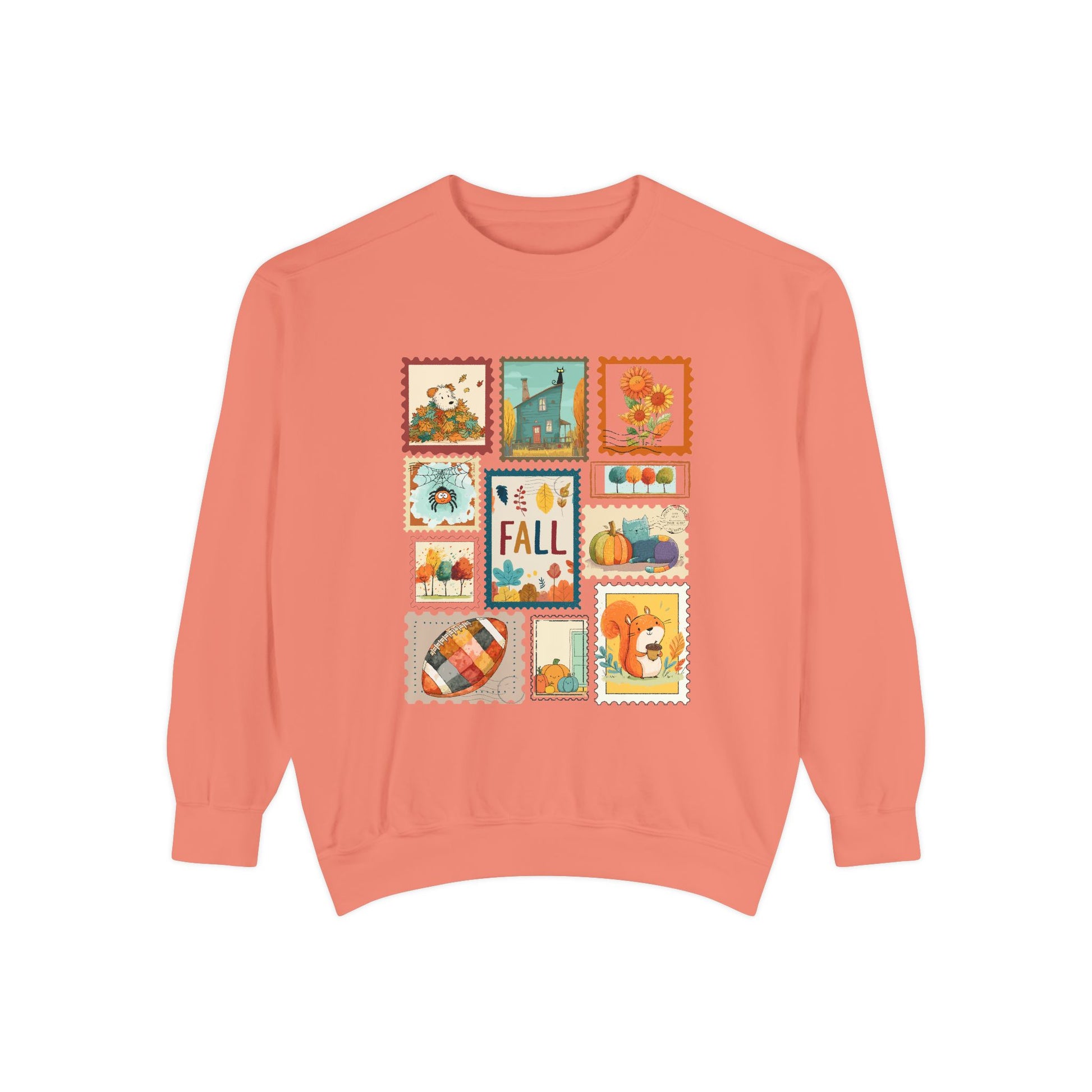 Cozy Fall women's Sweatshirt Garment Dyed Pullover Autumn Fashion Seasonal Sweatshirt  Pumpkin Decor Style