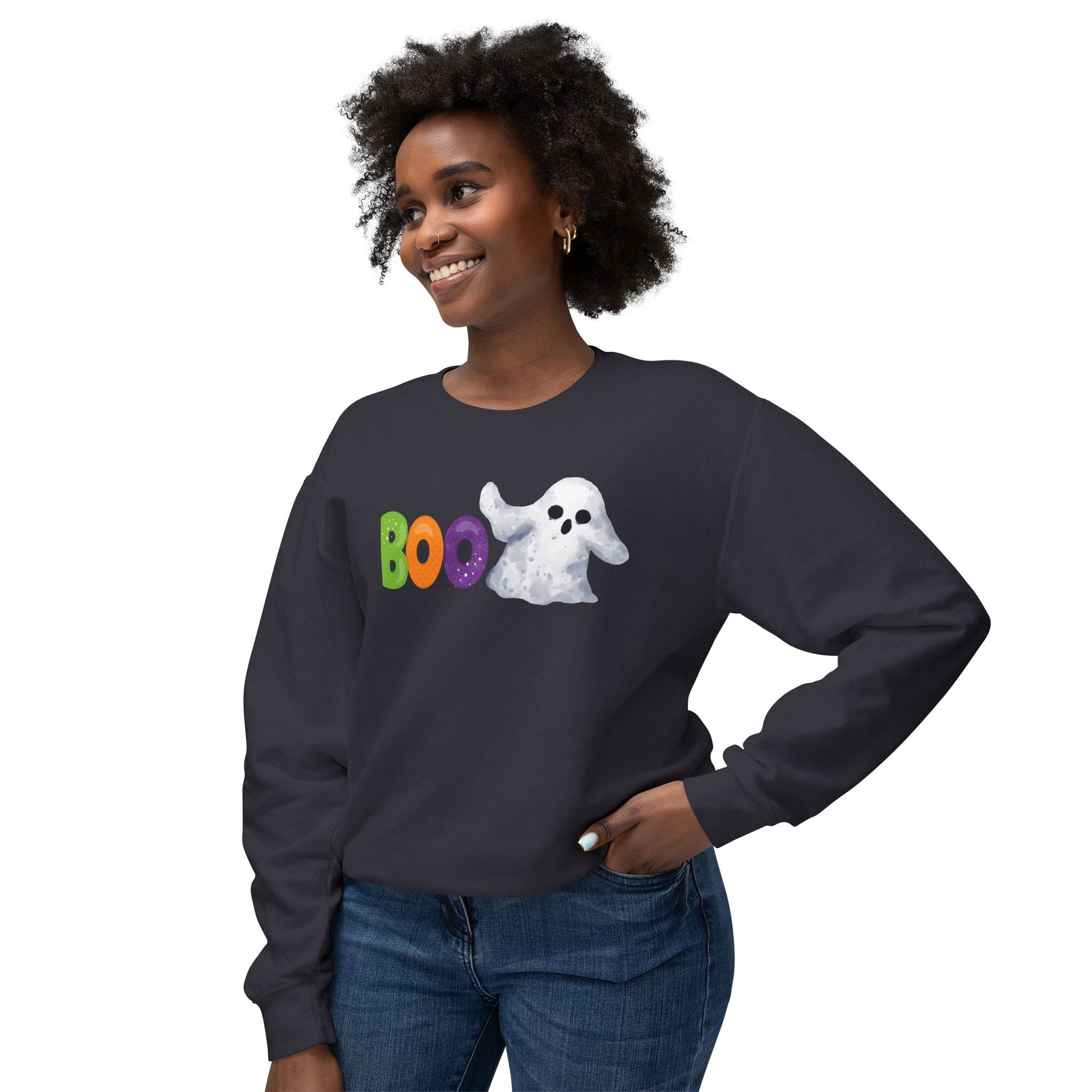 Halloween Ghost Boo Sweatshirt, Unisex Crewneck for Fall Celebrations, Cozy Casual Wear, Halloween Gift, Spooky Season Apparel