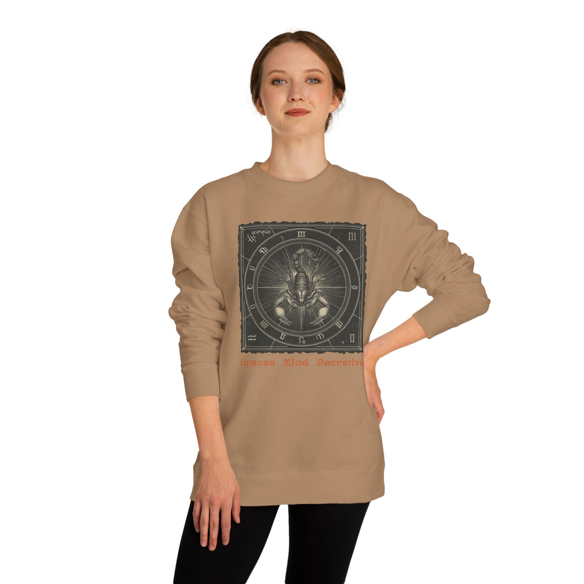 Vintage inspired Horoscope for Scorpio Sweatshirt — Intense • Kind • Secretive Giftable Zodiac crew unisex sweatshirt