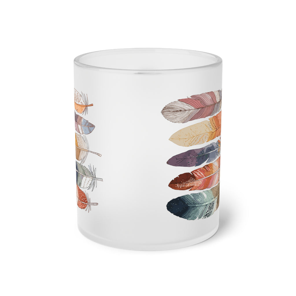 Feather boho inspired Frosted Glass Mug Wild & Native Vibes Artistic freespirited giftable Coffee Cup