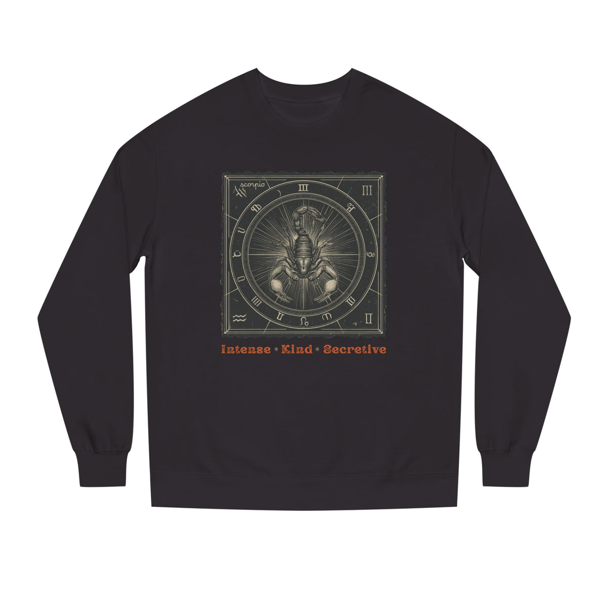 Vintage inspired Horoscope for Scorpio Sweatshirt — Intense • Kind • Secretive Giftable Zodiac crew unisex sweatshirt