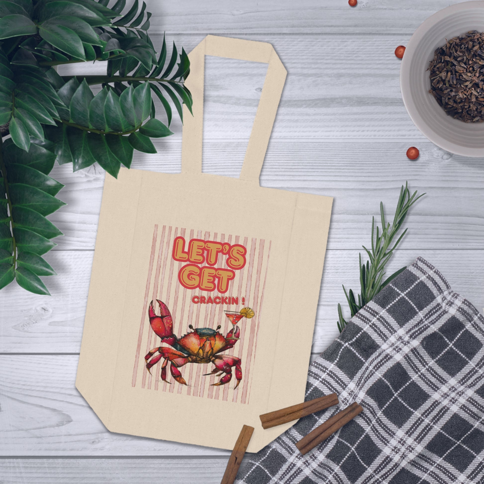 Let's Get Crackin' Crab Wine Tote — Double Bottle Canvas Wine Bag