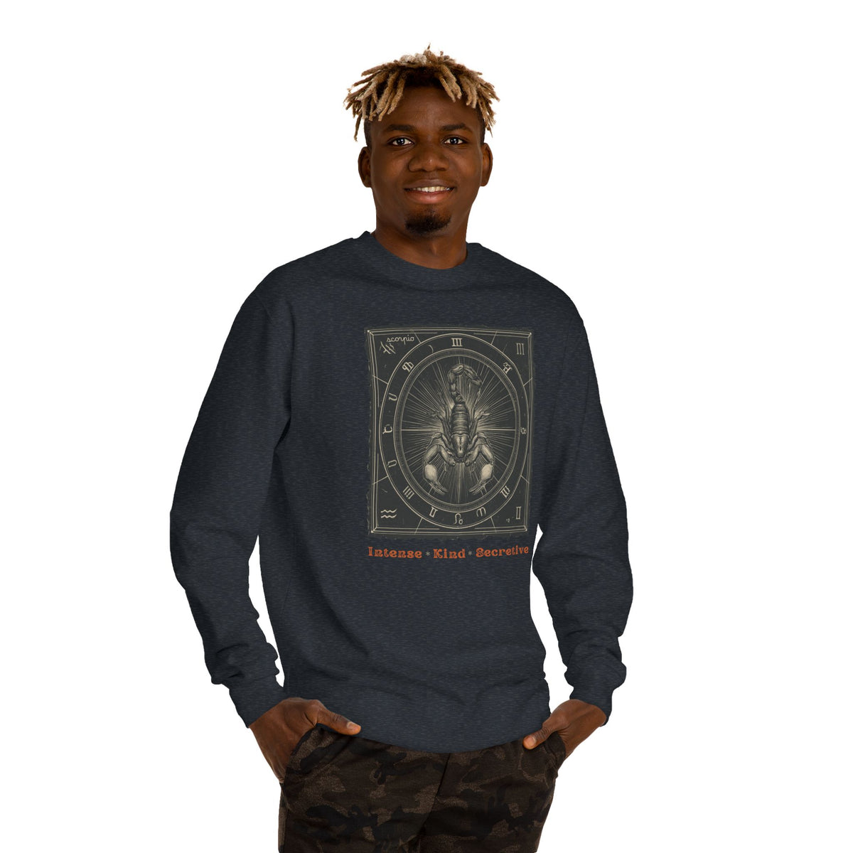 Vintage inspired Horoscope for Scorpio Sweatshirt — Intense • Kind • Secretive Giftable Zodiac crew unisex sweatshirt