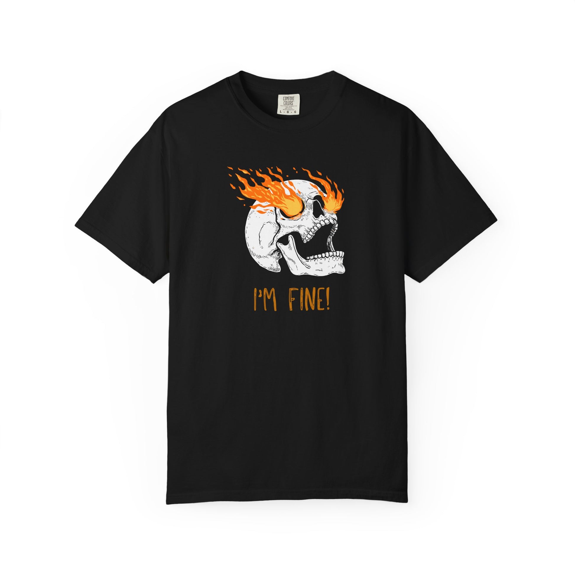 Funny Skull Art Unisex T-Shirt - Im Fine, sarcasm, silly, on fire