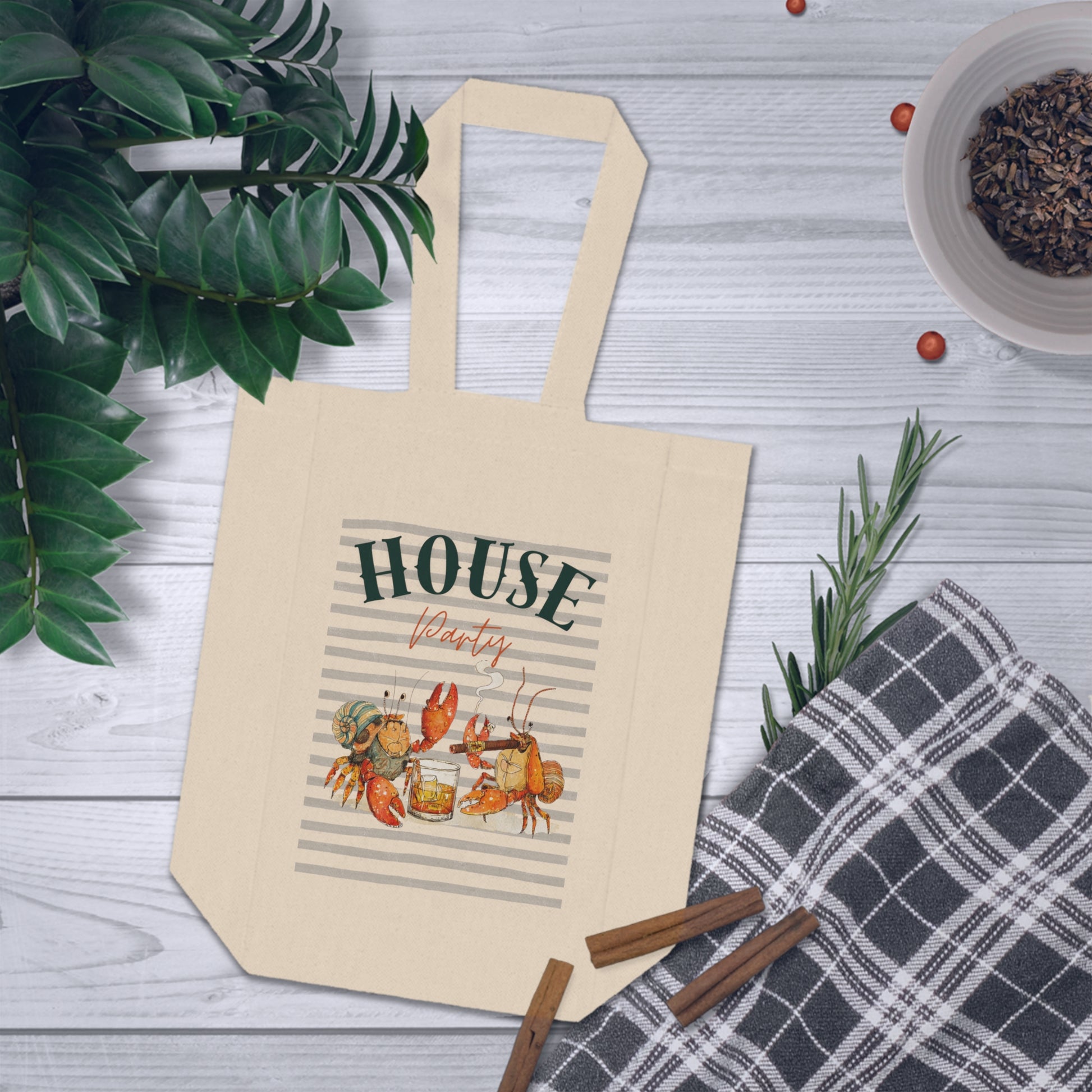 Double Wine Tote — 'House Party' Coastal Crab Wine Carrier