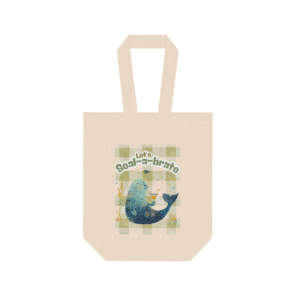 Double Wine Tote - 'Let's Seal-a-brate' Whale Wine Carrier Gift Bag