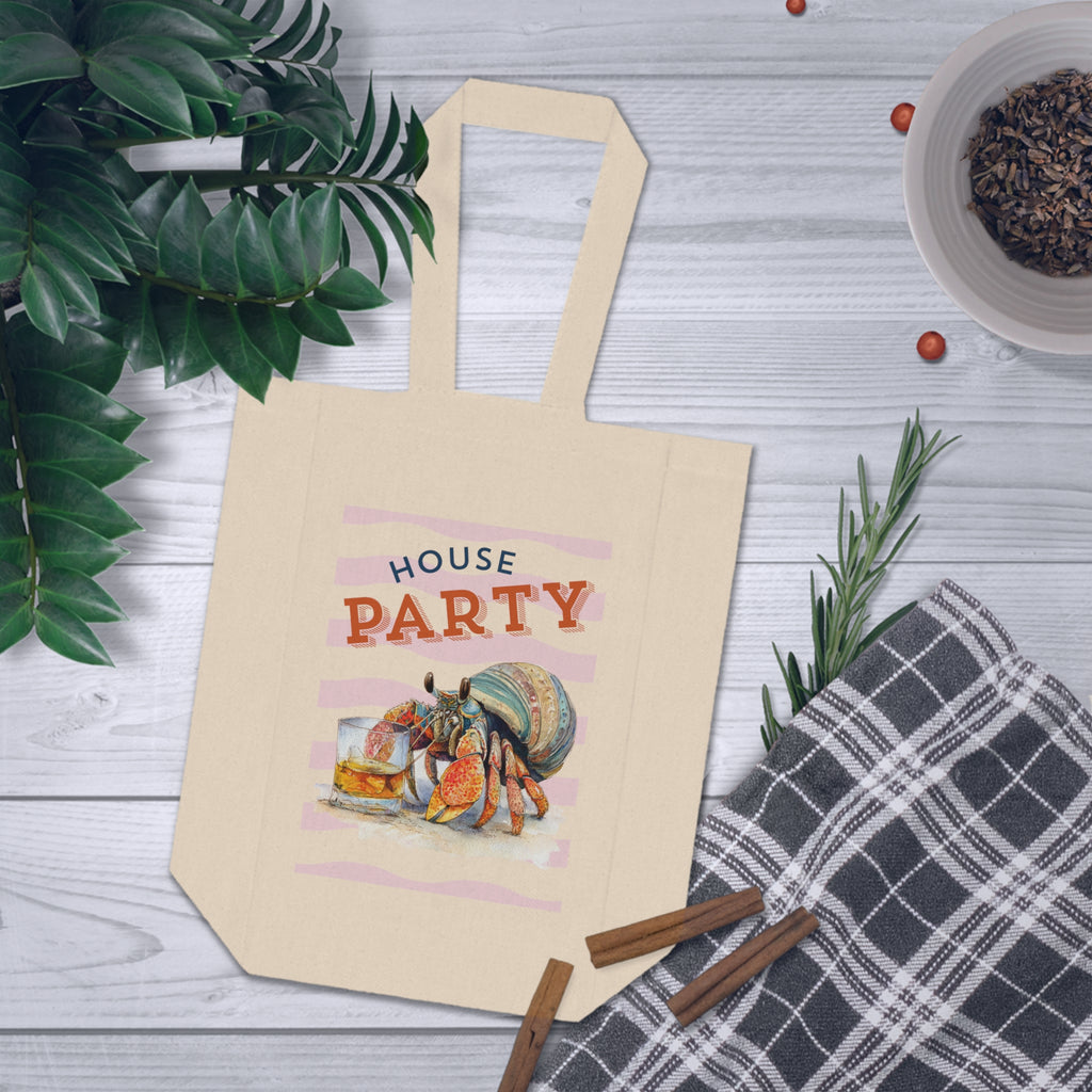 Wine Tote Bag — "House Party" Double Bottle Carrier Tote